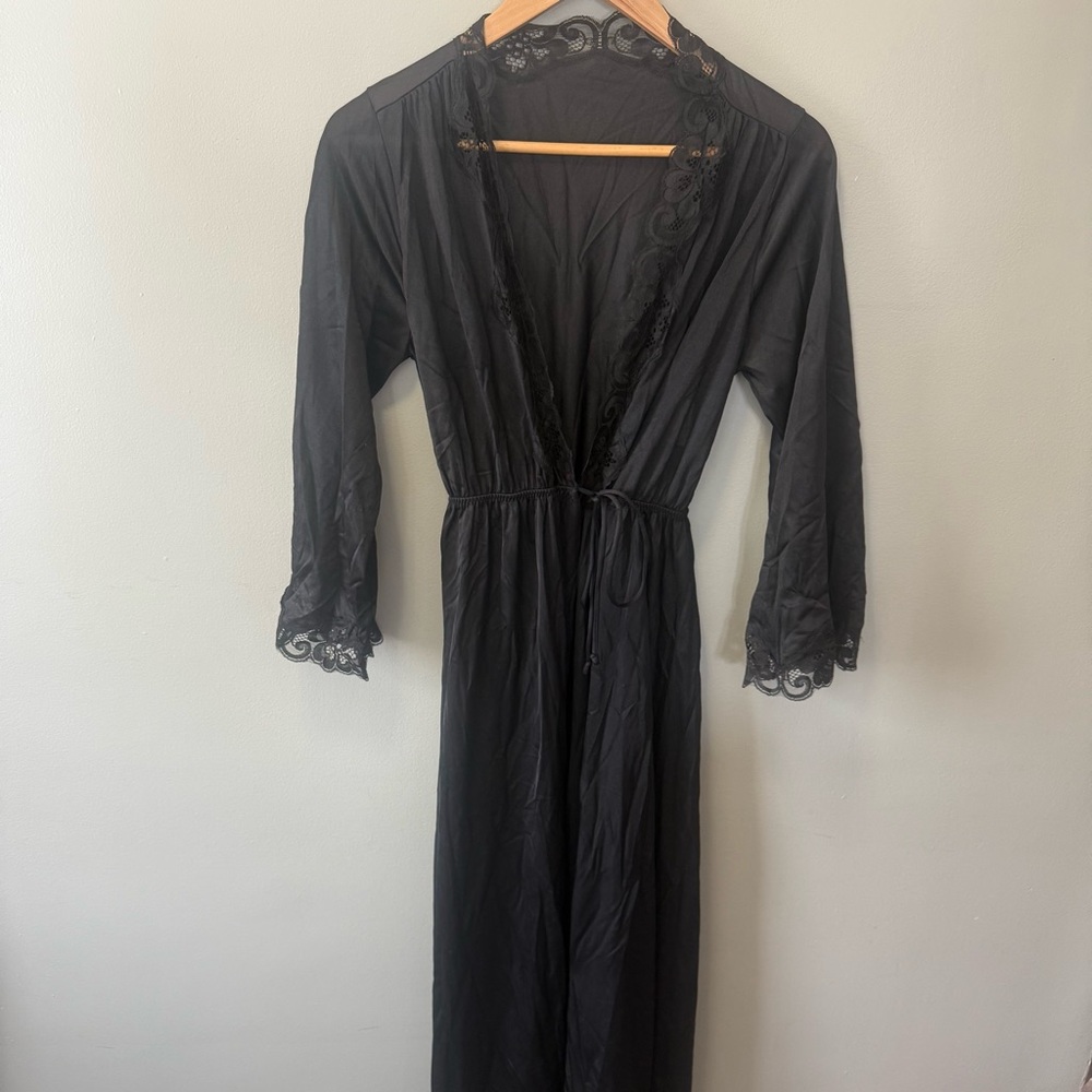 Vintage Sears Women’s Black and Lace Semi Sheer Nightgown Size S